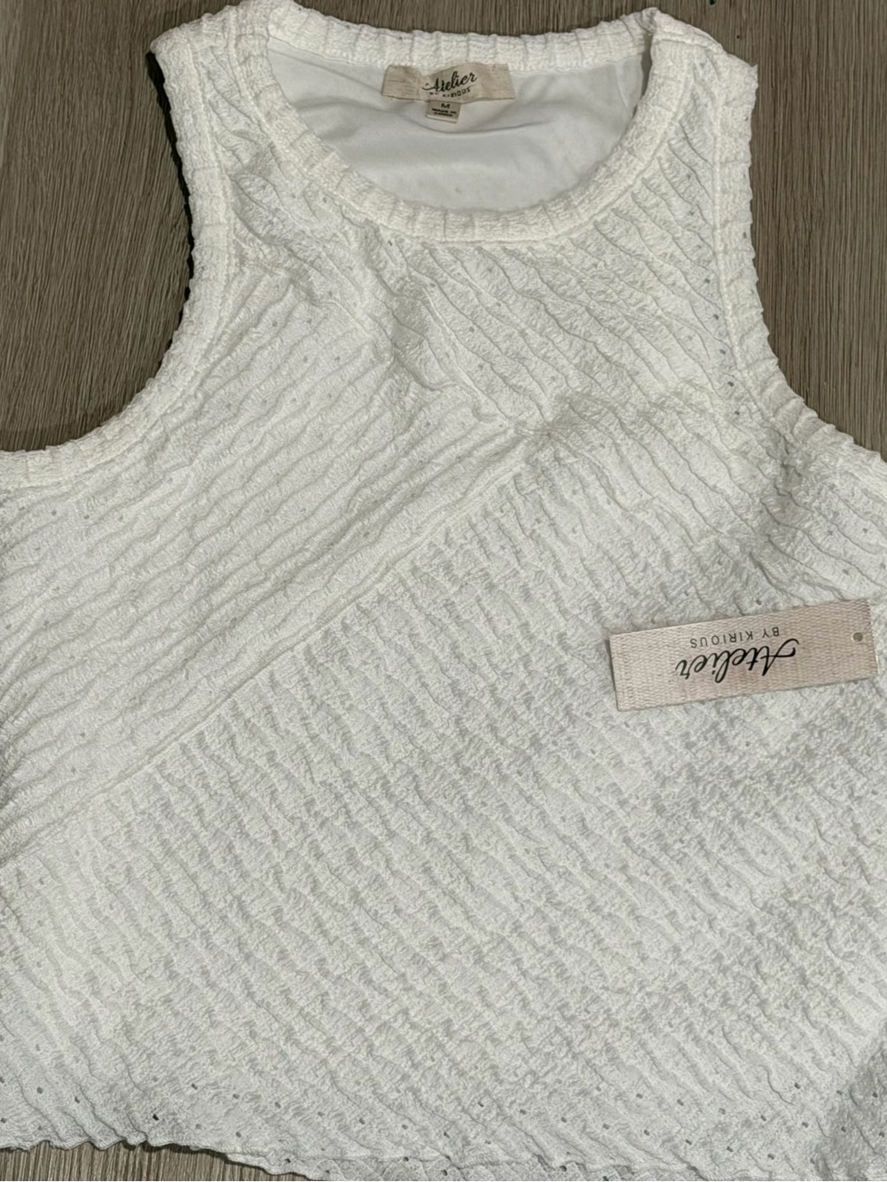 American Atelier White Textured Sleeveless Cowl Tank Top